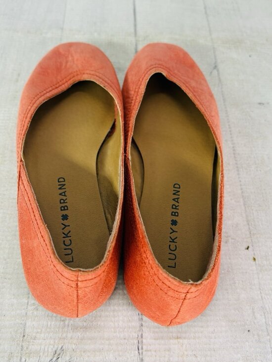 Lucky Brand ALBA Grenadine Hard Rock Orange Leather Square Toe Flat Shoe Sz 6 M - Picture 7 of 16